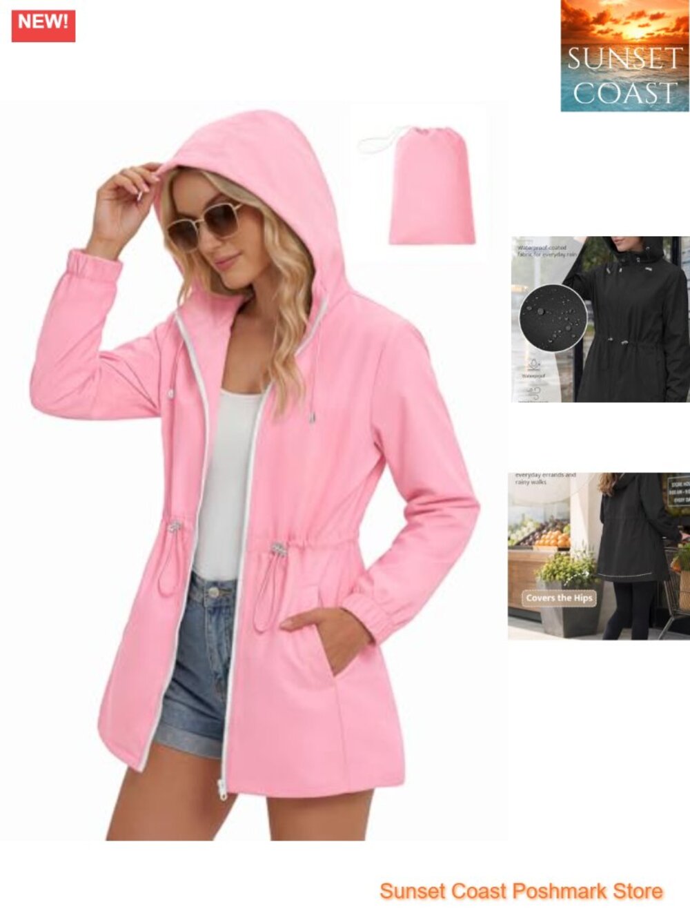 Women's Lightweight Waterproof Hooded Packable Rain Jacket